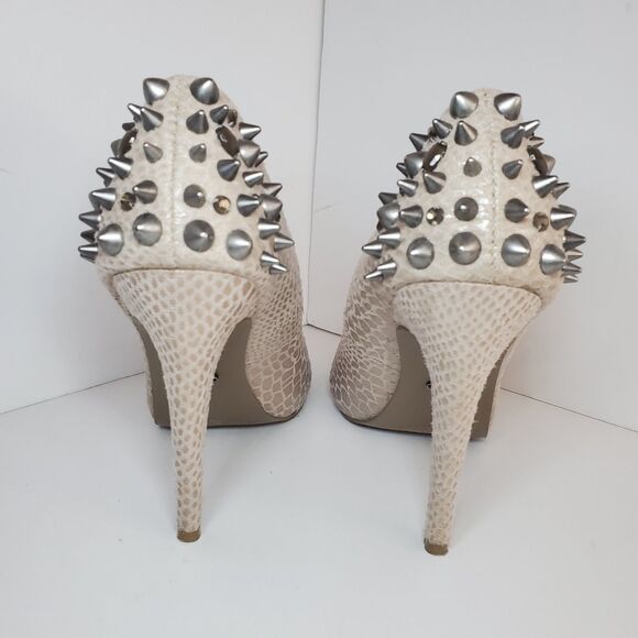 Simply Vera Wang Sz 9.5 Platform Faux Snakeskin Beige Pumps Spike Heels Glam - Picture 6 of 9